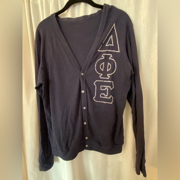Navy Blue American Apparel Button Down Cardigan Delta Phi Epsilon Sorority - Picture 4 of 8